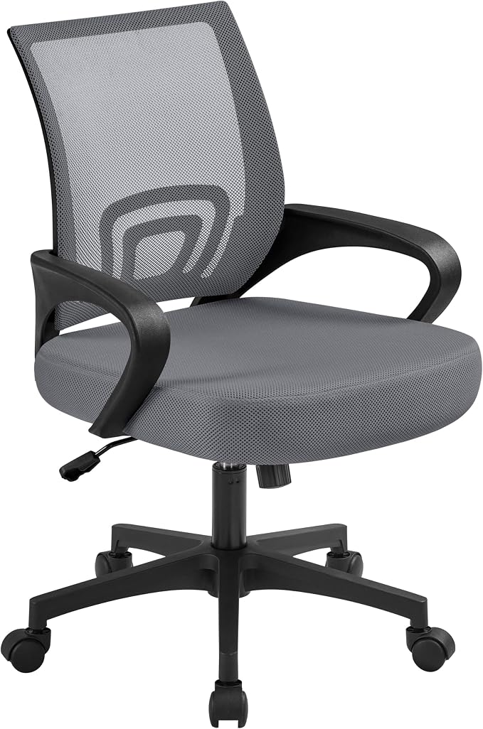 Topeakmart Executive Desk Chair Ergonomic Mesh Back Office Chair Adjustable Work Chair with Lumbar Support and Swivel Rolling Wheels for Home Office Study, Dark Grey