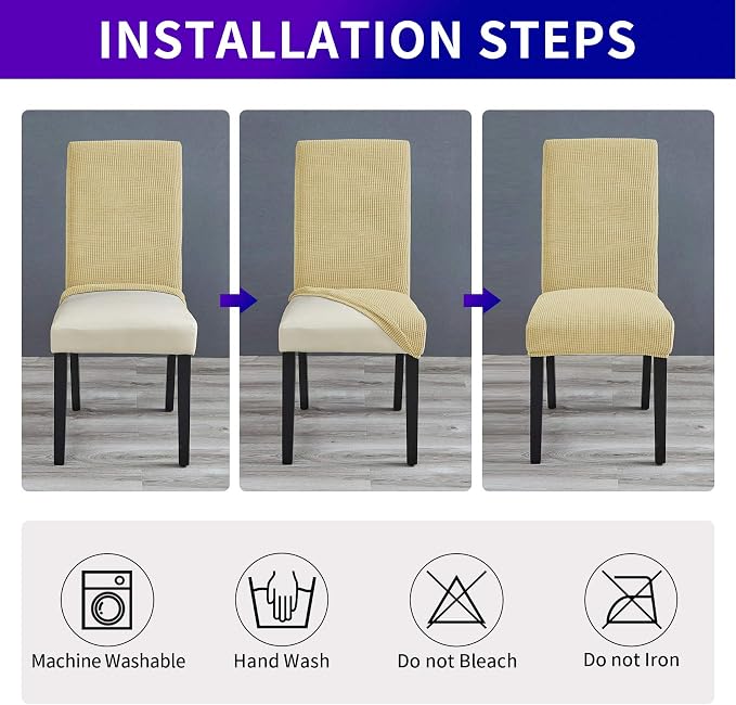 Stretch Chair Covers for Dining Room Set of 6, Removable Washable Dining Room Chair Covers, Dining Chair Slipcovers Seat Protector, Great Decoration for Home and Banquet (Champagne, 6 Pack)
