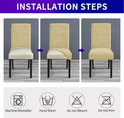 Stretch Chair Covers for Dining Room Set of 6, Removable Washable Dining Room Chair Covers, Dining Chair Slipcovers Seat Protector, Great Decoration for Home and Banquet (Champagne, 6 Pack)