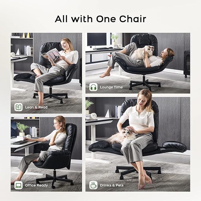 amseatec Criss Cross Office Chair with Armrests & Wheels, Recline 90/135 Lock, 400LBS Big and Tall Executive Office Chair, PU Leather Computer Desk Chair for Home & ADHD（Black）