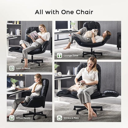 amseatec Criss Cross Office Chair with Armrests & Wheels, Recline 90/135 Lock, 400LBS Big and Tall Executive Office Chair, PU Leather Computer Desk Chair for Home & ADHD（Black）