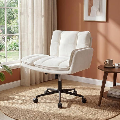 DurayLoly Criss Cross Chair with Flip-Up Arms & Swivel Wheels, Cross Legged Chair with Adjustable Height Comfortable Wide Seat Reclining Computer Office Desk Chairs for Home Office, Make Up, Bed Room