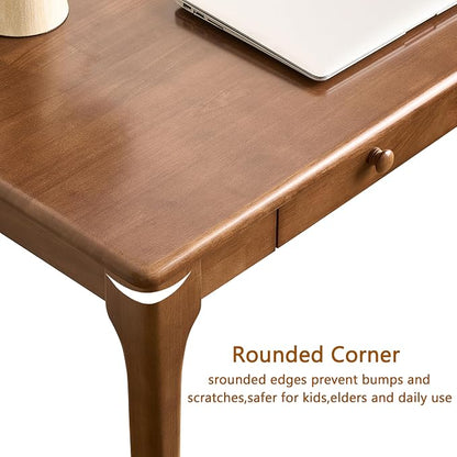 47" Walnut Solid Wood Desk with Drawers,Mid Century Modern Natural Real Wood Writing Desk,Home Bedroom Small Spaces Computer Office Workstation Desks
