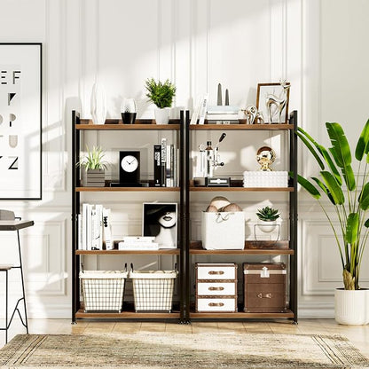 NUMENN Bookshelf, 4 Tier Bookshelves, Home Office Bookcase Shelf Storage Organizer, Free Standing Storage Shelving Unit for Bedroom, Living Room and Home Office, Vintage