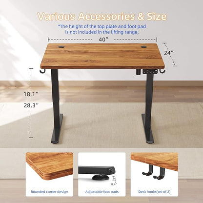 YIHAYO Low Height Adjustable Desk, Lifts 18.1-28.3 Inches, Electric Standing Desk for Short People, 40 x 24 Inches Computer Table with Splice Board for Home Office, Rustic Brown