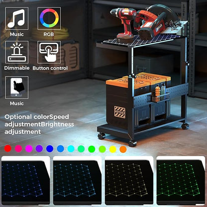 EUREKA ERGONOMIC Height Adjustable Computer Tower Stand, Illuminated Glass Panel PC Stand w/RGB Lights, 2-Tier CPU Holder Cart Under Desk, PC Floor Stand for Office Gaming, APP Control