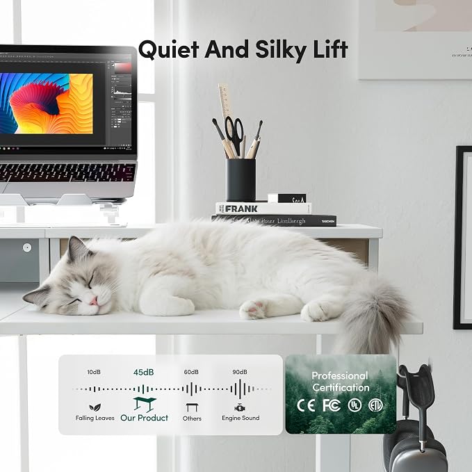 FEZIBO L Shaped Electric Standing Desk, 63 x 48 inch Large with Drawers | Reversible Tabletop, 2 Memory Height Settings | Home Office & Gaming Height-Adjustable Table, Warm White（2 Packages）