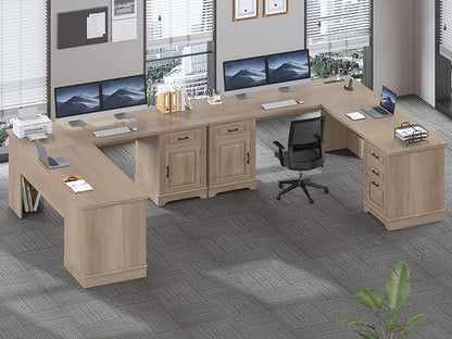 SEDETA Farmhouse 69" Executive L Shaped Desk, Corner Computer Desk with Storage Drawers and Power Outlet, Home Office Desk with File Drawer for Home Office, Oak