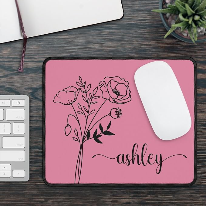 Hilis Personalized Gift Custom Mouse Pad, Personalized Birth Flower, Color and Name. Gaming Office Work Desk Mat, 4 Sizes Mousepad, Office Supplies & Desk Accessories