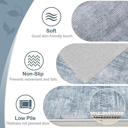 Area Rugs 5x7 Living Room: Washable Rug Modern Abstract Large Rugs Soft Non Slip Neutral Rug Stain Resistant Indoor Carpet for Bedroom Kitchen Dining Room Table Nursery Home Office Rugs(Blue,5'x7')