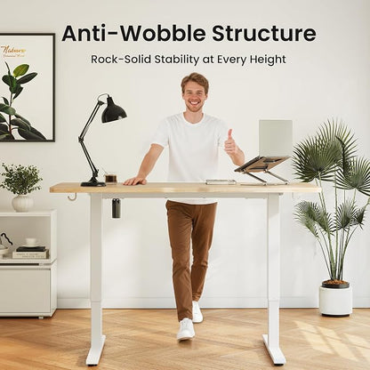 DESINO Standing Desk, 32 × 19 Inches Electric Height Adjustable, Sit and Stand Up, Computer Office Desk with Splice Board, White Frame/Oak TOP
