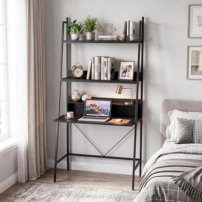 Tangkula 3-Tier Ladder Computer Desk, 71 Inch Modern Writing Desk with Storage Shelves, PC Laptop Workstation, Ladder Bookcase Stand Shelf with Metal Frame, Study Shelf Desk for Home Office (Black)