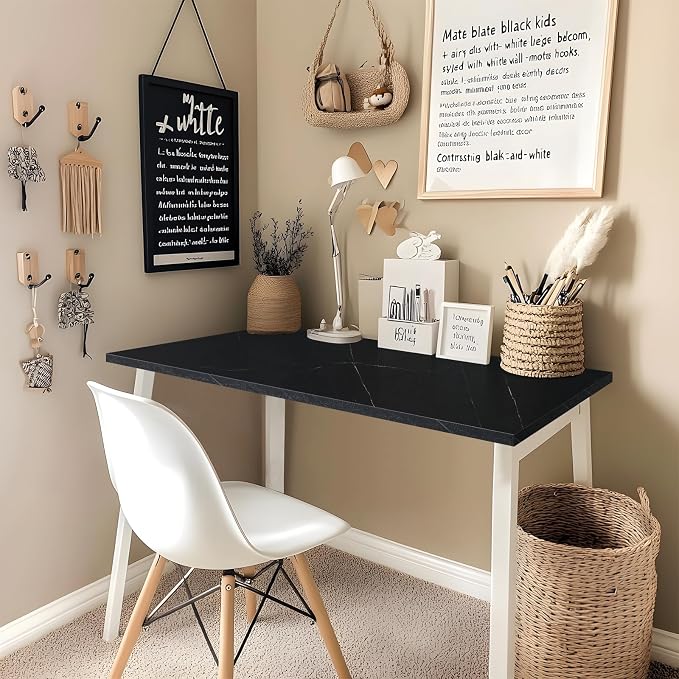 Kaboon Universal Tabletop 60"x18", Solid One-Piece Melamine Table Top, Double Desk L-Desk DIY, Home and Office Countertop, Cloud Atlas/Black Marble