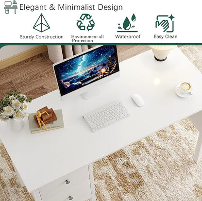 BHG Computer Desk with Drawers,Modern White Home Office Desk with Storage Filing Cabinet, Vanity Desk Makeup Dressing Table for Bedroom,Small Writing Table PC Desks for Study(White, 43.3")