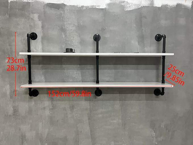 HDDFER Industrial Pipe Shelving Rustic White Pipe Wall Shelves Industrial Shelves with Wood Planks Floating Shelves 60 Inch Farmhouse Bathroom,Kitchen Shelving Wall Mounted