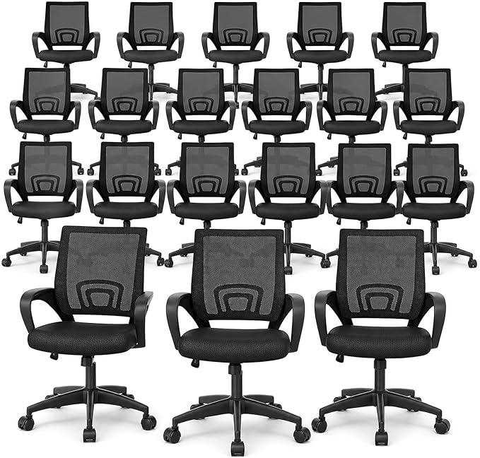 Magshion Ergonomic Office Chair 20 Pack, Mid-Back Mesh Desk Chair, Adjustable Swivel Computer Chair with Lumbar Support & Breathable Backrest for Gaming, Work, Study, 300 Lbs Capacity, Black