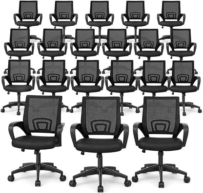 Magshion Ergonomic Office Chair 20 Pack, Mid-Back Mesh Desk Chair, Adjustable Swivel Computer Chair with Lumbar Support & Breathable Backrest for Gaming, Work, Study, 300 Lbs Capacity, Black