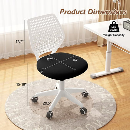 Small Office Chair with Wheels, Armless Desk Chair Height Adjustable Swivel Rolling Task Chair Breathable Mesh Ergonomic Computer Work Chair for Adult, Black and White