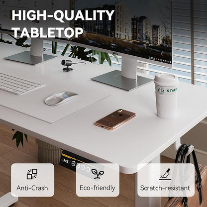 Electric Standing Desk,48x24 Inches Adjustable Height Stand up Desk, Sit Stand Home Office Desk with Splice Board, 3 Preset Heights,Equipped with Hooks,Ergonomic Computer Desk Workstation，White