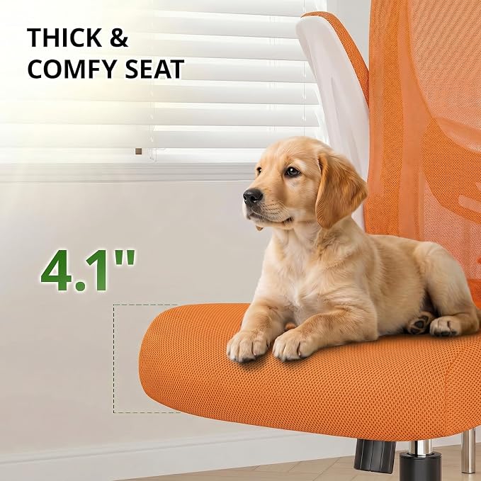 Office Chair, Ergonomic Breathable Mesh Chair,Flip-Up Arms and Adjustable High Back Lumbar Support,Comfy Computer Chair for Home Office (Orange, 407)