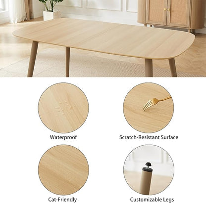 HIPIHOM 55.1'' Natural Wood Dining Table Set for 4 with Leather Chairs - Easy Assembly 4-Piece Kitchen Table and Chair Set, Scratch-Resistant Waterproof Surface (Modern Farmhouse Style)
