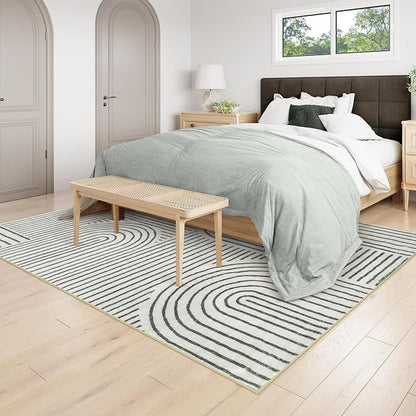Lahome Abstract Washable 6x9 Rug, Soft Bedroom Rug for Living Room Ultra-Thin Non Slip Office Rug, Modern Bedroom Rugs Throw Carpet for Dining Room Dorm Darrell (6'x9',Black)