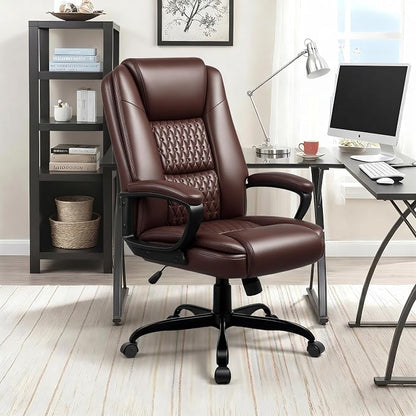 OFIKA Leather Office Desk Chair,Ergonomic Office Chair with Lumbar Support,Computer Chair,Executive Leather Chair with Padded Flip-up Arm,Adjustable Armrests, Black,275LBS