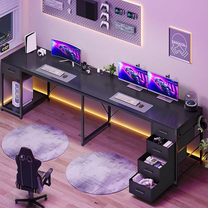 57" L Shaped Desk with 5 Drawers, Reversible Computer Corner Desk with Storage & Power Strip for Home Office, 78.7" Long 2 Person Desk, Black
