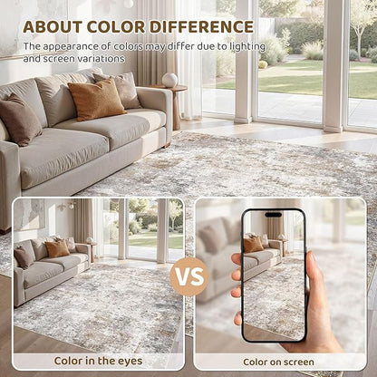 UERMEI 5x8 Area Rug Living Room Rugs - Washable Neutral Modern Abstract Soft Thin Large Rug Indoor Floor No Slip Rug Carpet for Bedroom Under Dining Table Home Office Decor - Brown Grey