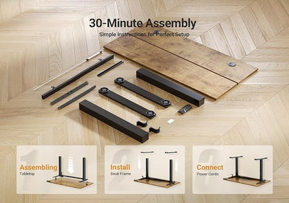 Seang Electric Standing Desk Adjustable Height, 40 x 24 Inch Sit Stand Desk with T-Shaped Frame, 3 Memory Presets & Cable Management for Home Office Computer Workstation, Black Frame/Rustic Brown Top