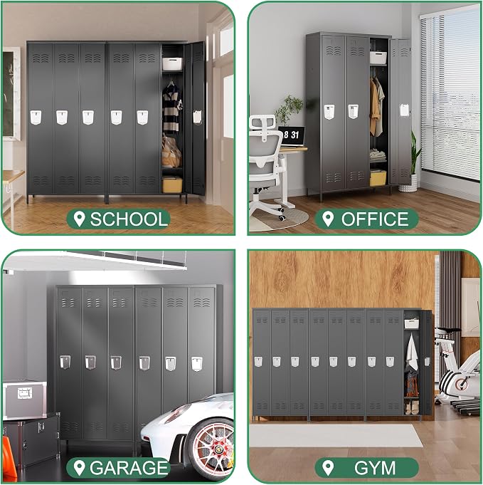 3 Door Metal Lockers for Employees,Heavy-Duty Hooks,72" Secure Storage for Home,Offices,Schools & Gyms | Black