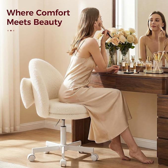 COMHOMA Vanity Chair with Teddy Velvet, Small Tall Armless Chair with Back, Cute Candy Chair for Girls Gift Living Room/Makeup Room/Bedroom/Kitchen (Height Use: Adjustable from Desk to Bar Height)