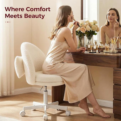COMHOMA Vanity Chair with Teddy Velvet, Small Tall Armless Chair with Back, Cute Candy Chair for Girls Gift Living Room/Makeup Room/Bedroom/Kitchen (Height Use: Adjustable from Desk to Bar Height)