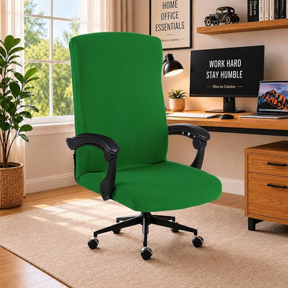Stretch Computer Office Chair Cover with Durable Zipper - Universal Washable Removable Spandex Rotating Boss Chair Slipcovers - Anti-dust Soft Desk Chair Seat Protector for Dogs, Cats, Pets - Green