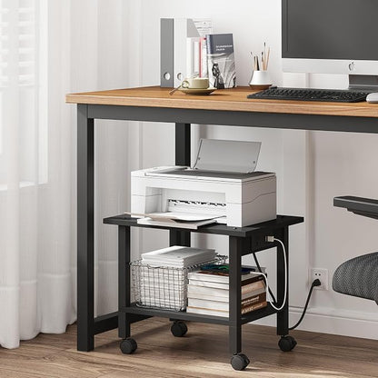 TUTOTAK 2 Tier Printer Stand, Rolling Printer Cart with Power Outlets and USB Ports, Mobile Printer Table with Wheels, for Under Desk, Office, Home, Black PS01BK001P