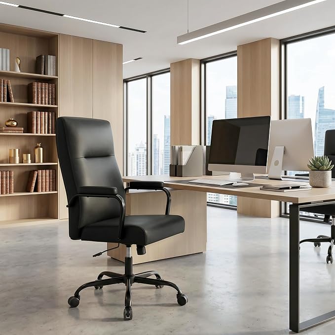 Office Desk Chair,Leather Conference Room Chairs with Wheels,Modern High Back Executive Office Chair with Memory Foam,Ergonomic Swivel Computer Chair for Home Office,Black
