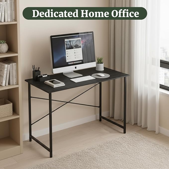 Computer Desk 48 Inch, Simple Home Office Desk Study Writing Table, Sturdy Metal Frame, Scratch-Resistant MDF Desktop for Bedroom Dorm Workspace, Black