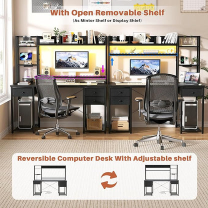 Aheaplus LED Gaming Desk with Hutch, 47.2'' Computer Workstation, Black