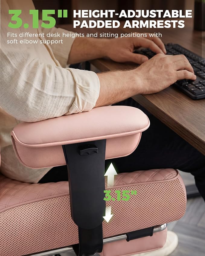 GTPLAYER Big and Tall Office Chair, High Back Computer Gaming Chair with Ergonomic Lumbar Support &Pocket Spring Cushion for Lower Back Pain Relief, Leather Executive Chair with Foot Rest, Pink