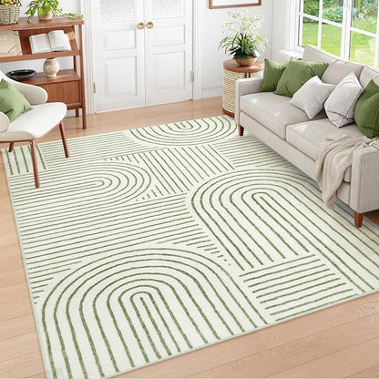 Lahome Abstract 6x9 Area Rugs, Soft Boho Rug for Living Room Bedroom, Ultra-Thin Non Slip Boho Green Washable Throw Carpet for Dining Room Office Darrell, Green