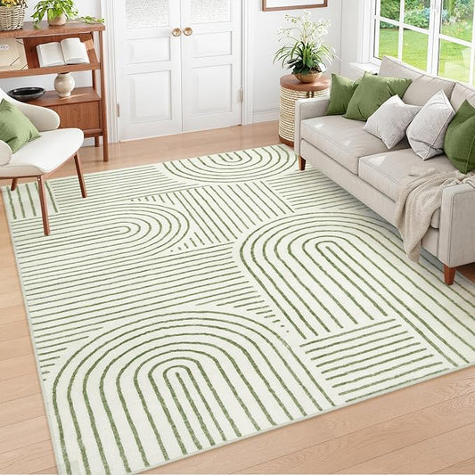 Lahome Abstract 6x9 Area Rugs, Soft Boho Rug for Living Room Bedroom, Ultra-Thin Non Slip Boho Green Washable Throw Carpet for Dining Room Office Darrell, Green