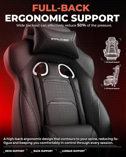 GTPLAYER Gaming Chair with Footrest, Big and Tall Game Chair 350lb Racing Style Computer Chair, Ergonomic Executive Office Chair High Back with Lumbar Support and Recliner, Black