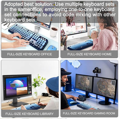 Wireless Keyboard and Mouse | Cute Colorful Keyboard and Mouse with 2.4GHz Cordless Retro Typewriter Keyboard | Auto-Sleep | USB Receiver for Windows PC/Laptop - Blue Gradient