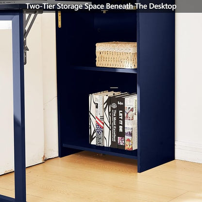 Fold Out Desk,Hidden Desk with Storage and Built-in Socket,Mid Century Foldable Table for Small Spaces,Home Office and Bedroom