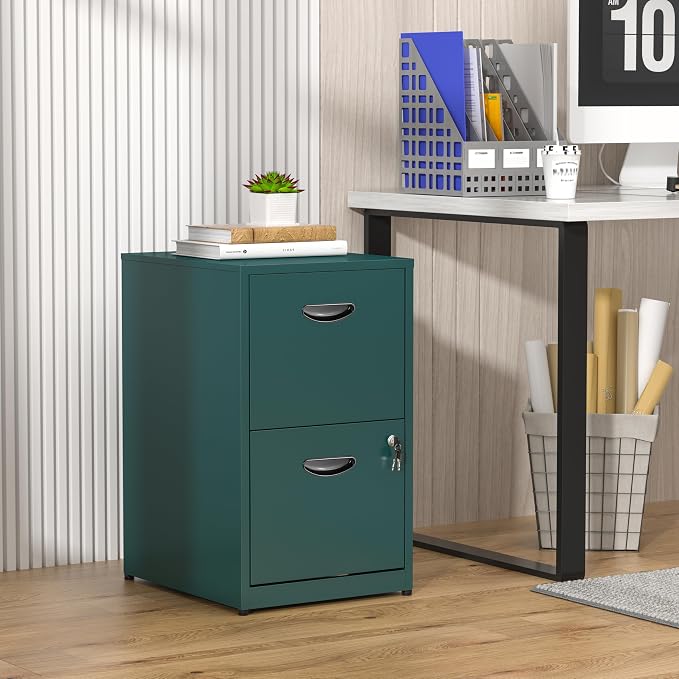 2 Drawer File Cabinet with Lock,Green Small Filing Cabinet for Home Office,Metal Vertical File Under Desk Cabinets for A4/Letter,Assembly Required