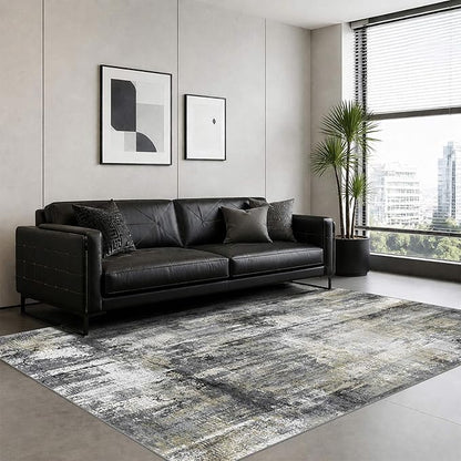Latte&Fog 4x6 Rug for Living Room, Modern Abstract Washable Area Rug, Boho Non Slip Low Pile Throw Carpet for Indoor Bedroom, Dining Room, Office, Dorm, Classroom, Farmhouse and Kids Room