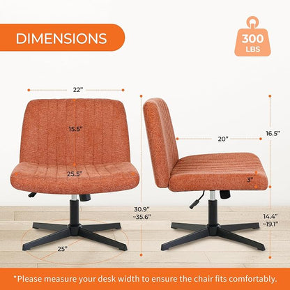 NEO CHAIR Criss Cross Chair No Wheel Vanity Desk Chair Wide Armless Cross Legged Office Comfy Makeup Adjustable Computer Task for Home Office Fabric (Brown)