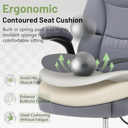 500LBS Drafting Chair, High Back Safer Standing Desk Chair, Executive Tall Office Chair with Flip-up Armrests, Upholstered PU Leather Task Chair, Ergonomic Seat with Adjustable Height&Foot Ring, Grey