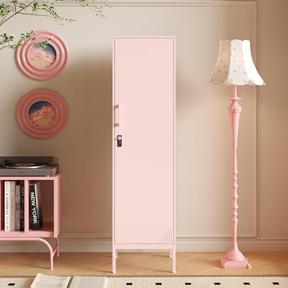 Pink Metal Locker Cabinet, 59.1" Lockable Storage Locker for Employees with Adjustable Shelves, Locking File Cabinet Door for Office, School, Gym, Garage