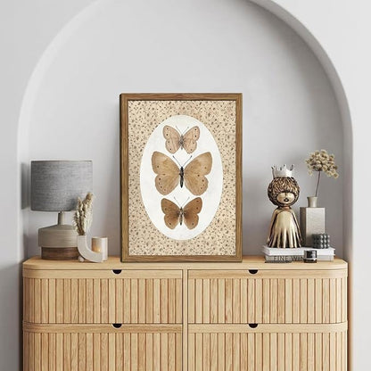 Framed Butterfly Canvas Wall Art, Vintage Butterfly Pictures Posters Wall Decor, Modern Farmhouse Decor, Rustic Retro Butterflies Paintings Prints for Bedroom Bathroom Shelf 16x24 inch